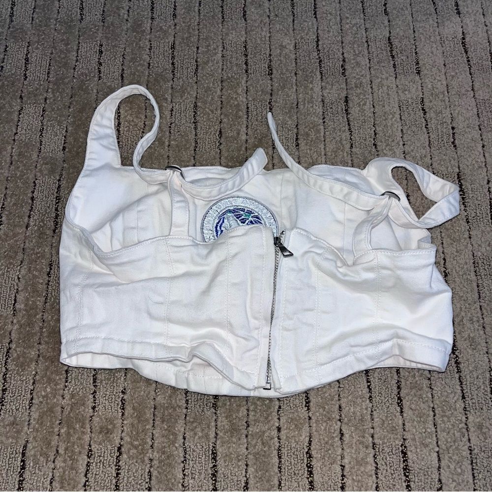 White Cropped Tank Top with Logo Patch Hype and Vice MINNESOTA TIMBERWOLVES